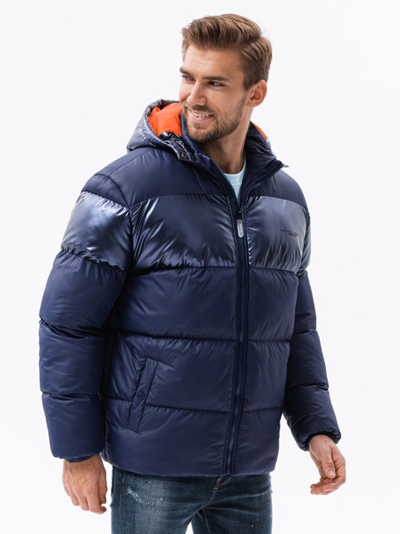 Ombre Clothing Jachetă de iarnă matlasată cu glugă, albastru închis, pentru bărbați Ombre Clothing