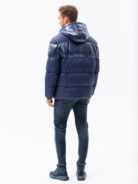 Ombre Clothing Jachetă de iarnă matlasată cu glugă, albastru închis, pentru bărbați Ombre Clothing