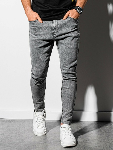 Ombre Clothing Blugi cropped slim fit gri pentru bărbați Ombre Clothing P923