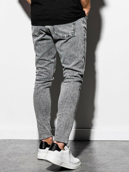 Ombre Clothing Blugi cropped slim fit gri pentru bărbați Ombre Clothing P923