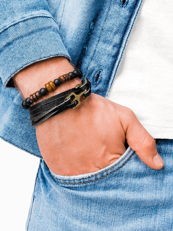 Ombre Clothing Brățară din piele neagră pentru bărbați Îmbrăcăminte Ombre