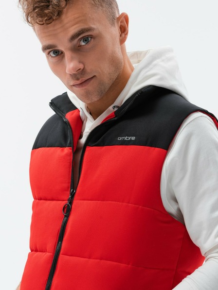 Ombre Clothing Vesta matlasată neagră și roșie pentru bărbați Ombre Clothing
