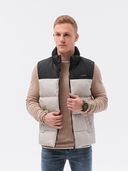 Ombre Clothing Vesta matlasată pentru bărbați negru și bej Ombre Clothing