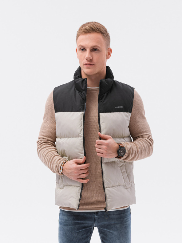 Ombre Clothing Vesta matlasată pentru bărbați negru și bej Ombre Clothing
