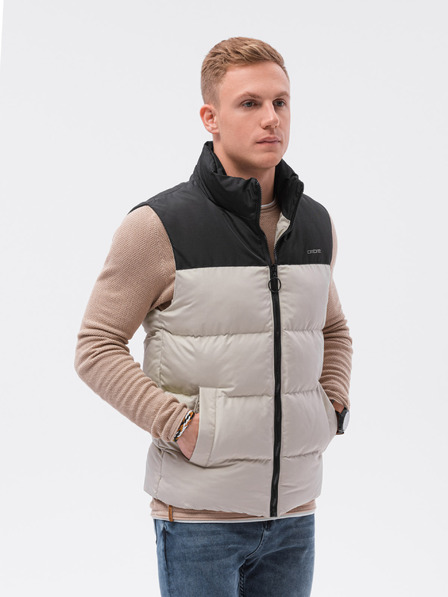 Ombre Clothing Vesta matlasată pentru bărbați negru și bej Ombre Clothing