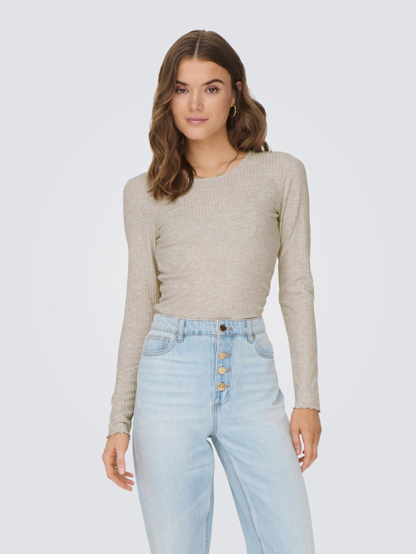 ONLY Tricou cu mânecă lungă cu nervuri bej pentru femei ONLY Emma