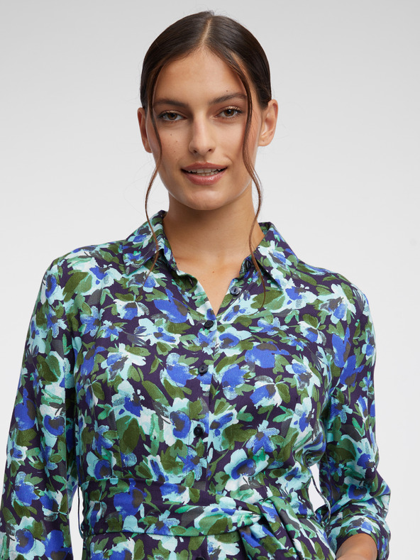 Orsay Rochie stil cămașă verde-albastră cu imprimeu floral ORSAY