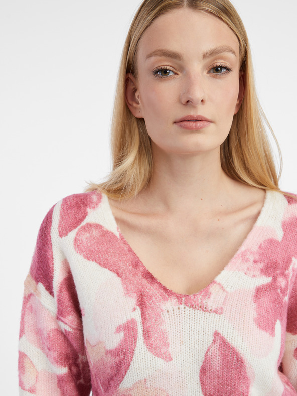 Orsay Pulover roz și alb cu flori pentru femei ORSAY