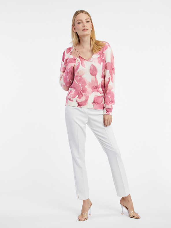 Orsay Pulover roz și alb cu flori pentru femei ORSAY