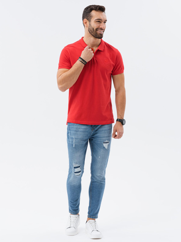 Ombre Clothing Tricou polo de bază roșu pentru bărbați Ombre Clothing