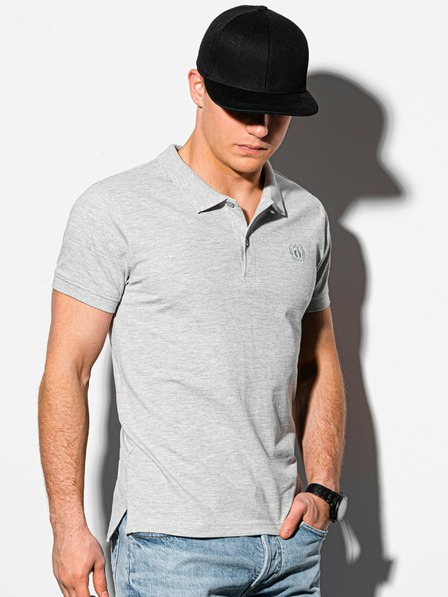 Ombre Clothing Tricou polo basic gri deschis pentru bărbați Ombre Clothing
