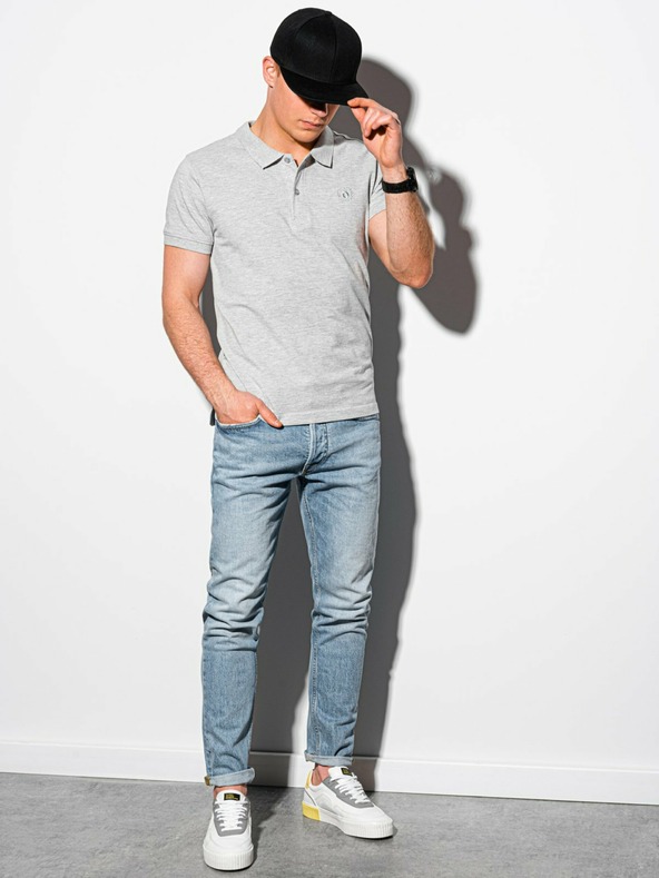 Ombre Clothing Tricou polo basic gri deschis pentru bărbați Ombre Clothing