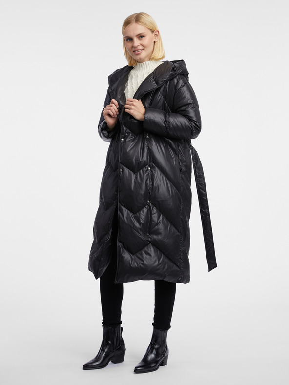 Orsay Geacă lungă matlasată neagră pentru femei ORSAY