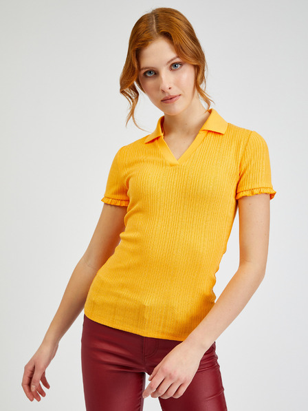 Orsay Tricou polo galben de damă cu nervuri ORSAY