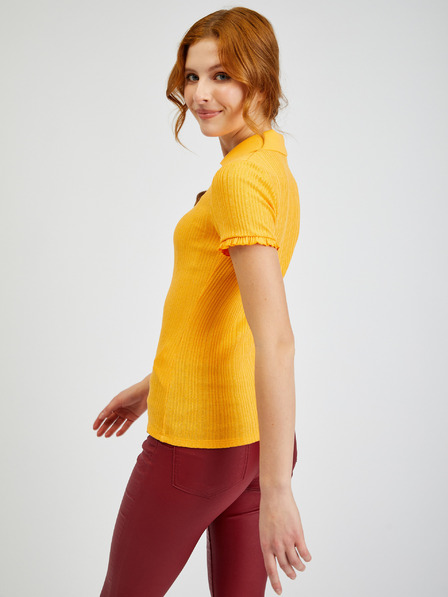 Orsay Tricou polo galben de damă cu nervuri ORSAY