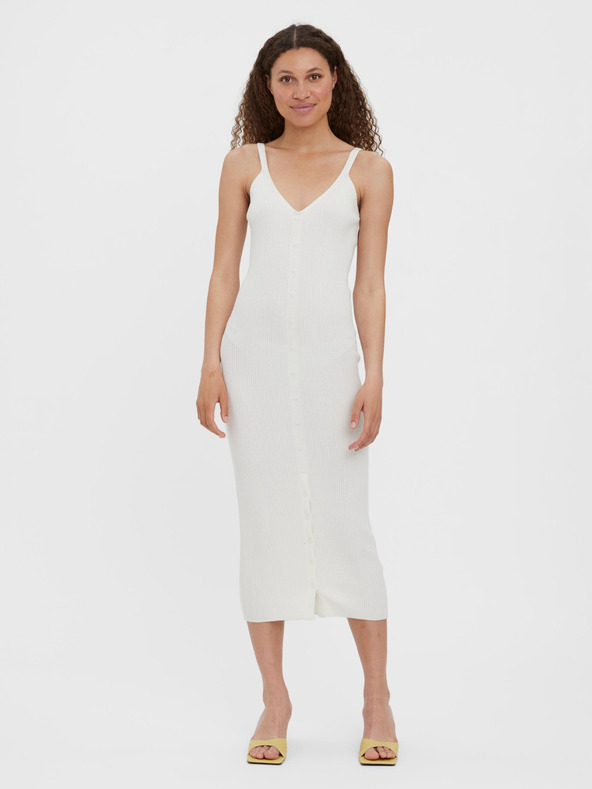 Vero Moda Rochie midi cu bretele cu nervuri crem VERO MODA Uzuri