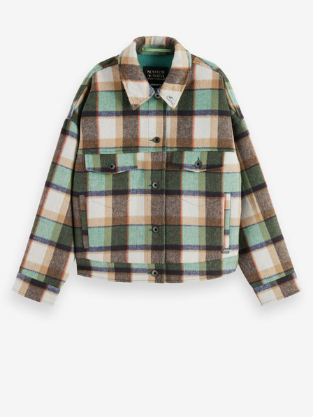 Scotch & Soda Jachetă ușoară în carouri verde Scotch & Soda pentru femei, cu amestec de lână