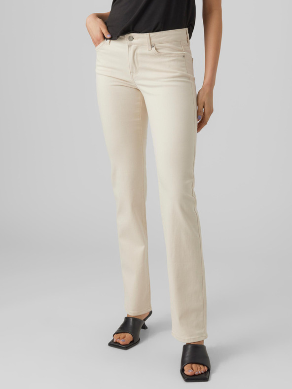 Vero Moda Blugi pentru femei cu croială dreaptă crem VERO MODA Daf