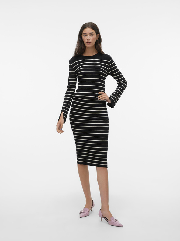 Vero Moda Rochie pulover cu dungi negre pentru femei VERO MODA Goldnele