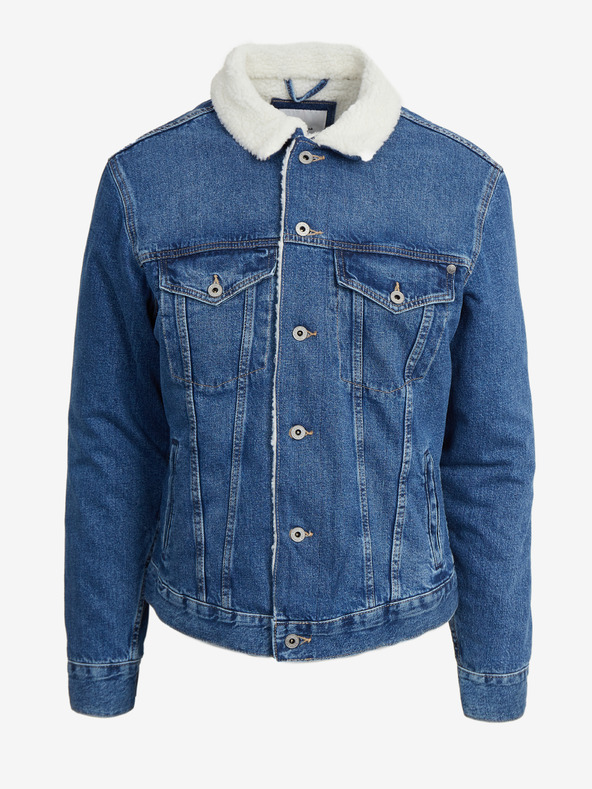 Pepe Jeans Jachetă din denim albastră pentru bărbați cu blană artificială Pepe Jeans Pinner DLX