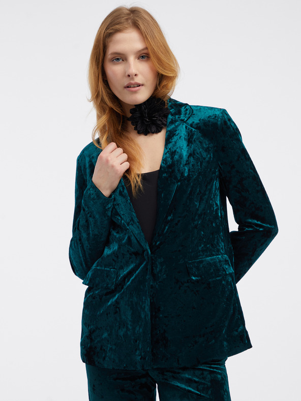 Orsay Jachetă verde de catifea pentru femei ORSAY