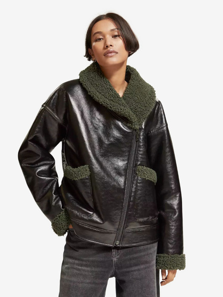 Scotch & Soda Jachetă de iarnă neagră din blană artificială pentru femei Scotch & Soda