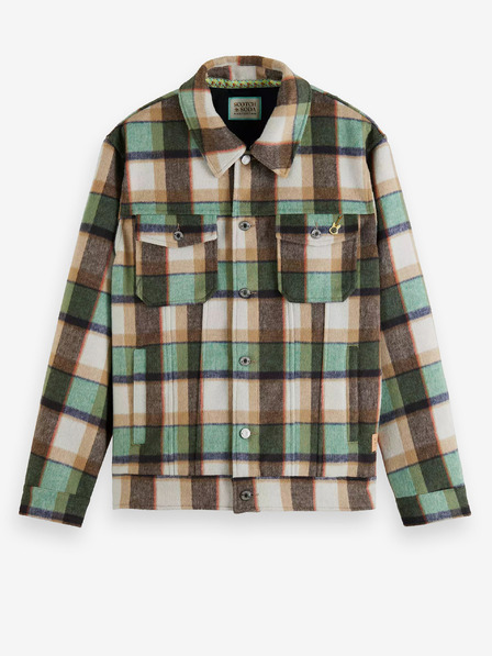 Scotch & Soda Jachetă cămașă din amestec de lână maro și verde pentru bărbați Scotch & Soda