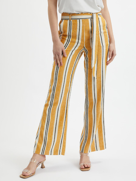 Orsay Pantaloni din in cu dungi portocalii pentru femei ORSAY
