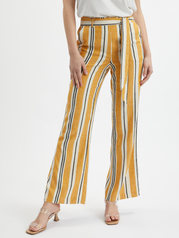 Orsay Pantaloni din in cu dungi portocalii pentru femei ORSAY
