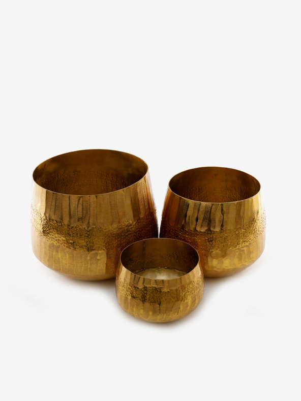 SIFCON Set de trei ghivece de flori din metal de culoare aurie SIFCON