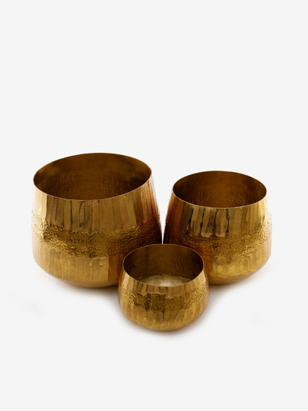 SIFCON Set de trei ghivece de flori din metal de culoare aurie SIFCON