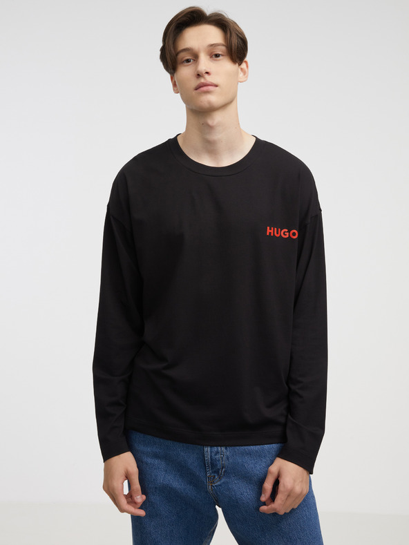 HUGO Tricou negru cu mânecă lungă pentru bărbați HUGO