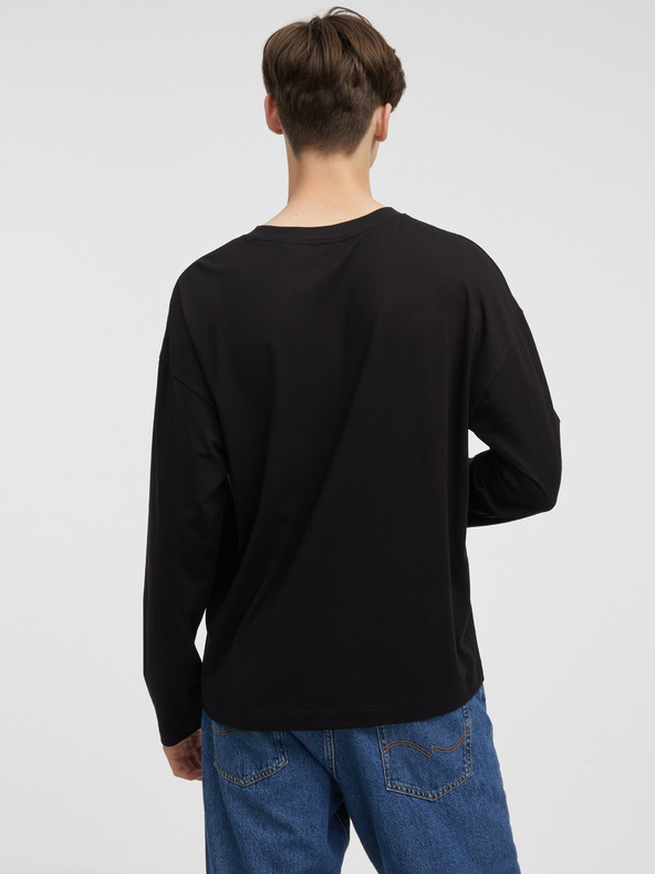 HUGO Tricou negru cu mânecă lungă pentru bărbați HUGO