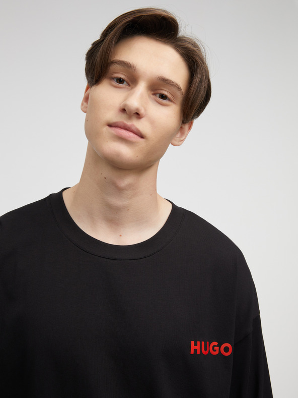 HUGO Tricou negru cu mânecă lungă pentru bărbați HUGO