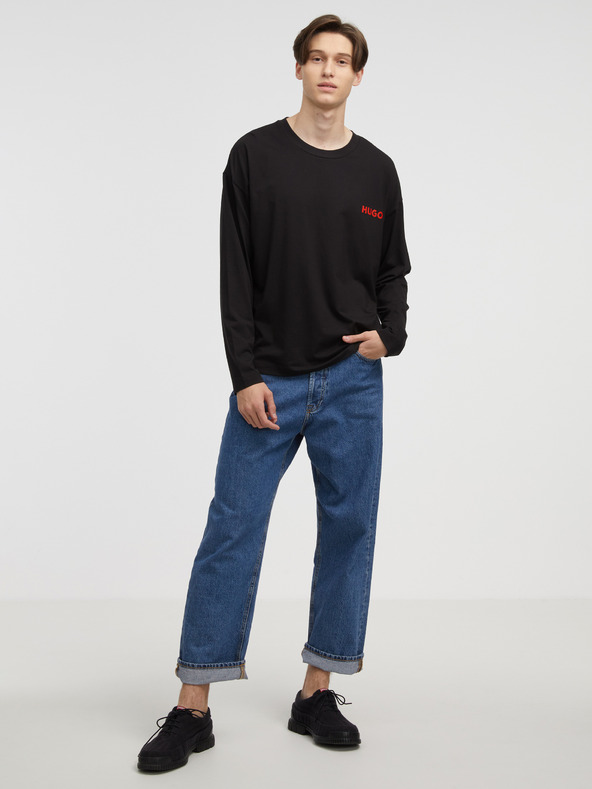 HUGO Tricou negru cu mânecă lungă pentru bărbați HUGO