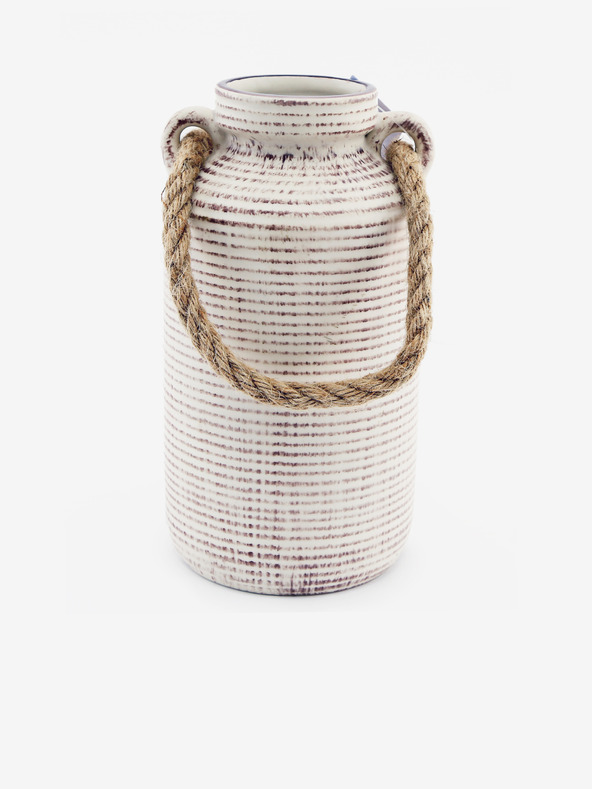 SIFCON Vaza din gresie cu mâner din funie 26x13cm SIFCON