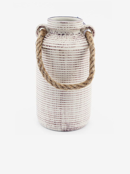 SIFCON Vaza din gresie cu mâner din funie 26x13cm SIFCON