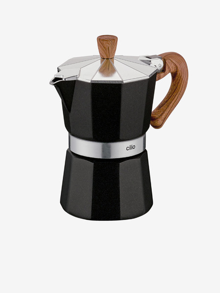 Cilio Mașină de cafea mocha neagră/prespresor Classico Natura pentru 3 cești Cilio