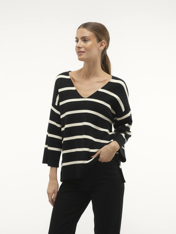 Vero Moda Pulover cu dungi negre și albe pentru femei Vero Moda Saba