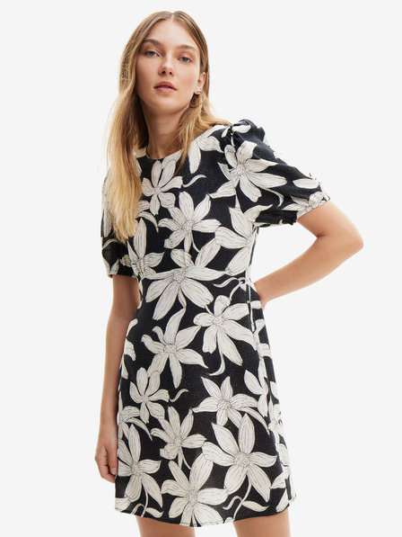 Desigual Desigual Nashville rochie florală albă și neagră pentru femei