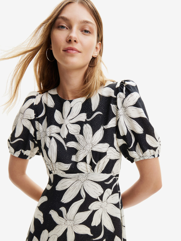 Desigual Desigual Nashville rochie florală albă și neagră pentru femei