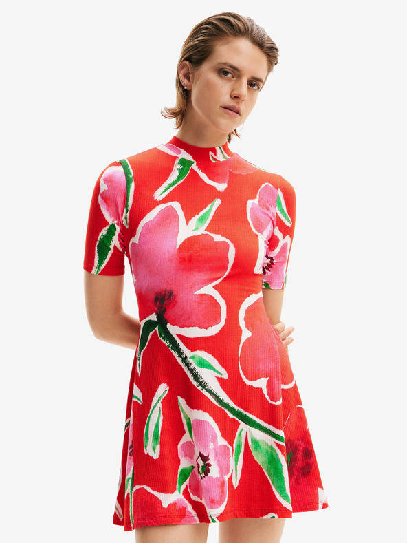 Desigual Rochie roșie tricotată cu flori pentru femei Desigual Boston
