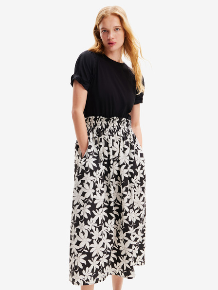 Desigual Rochie midi florală pentru femei Desigual Marlon albă și neagră