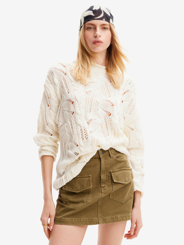 Desigual Cardigan pentru femei Desigual Milano crem din amestec de lână
