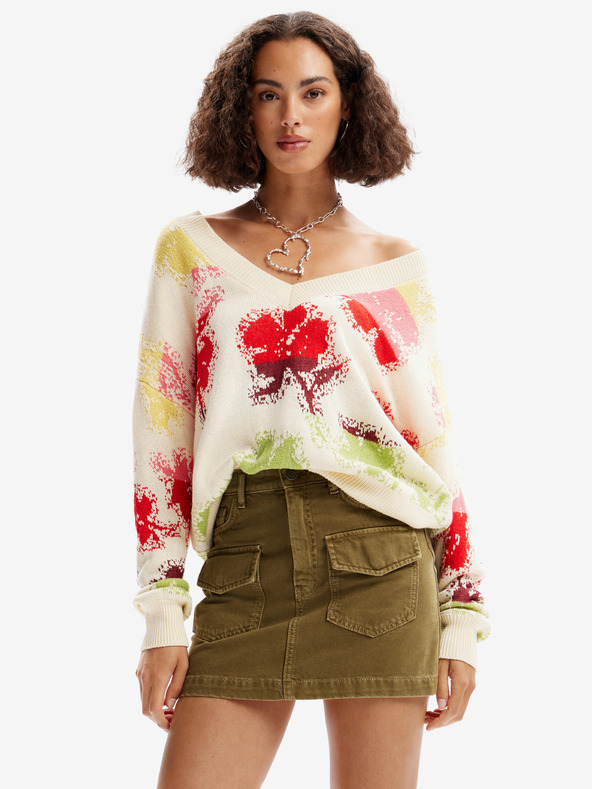 Desigual Cardigan floral de damă roșu și crem Desigual Join