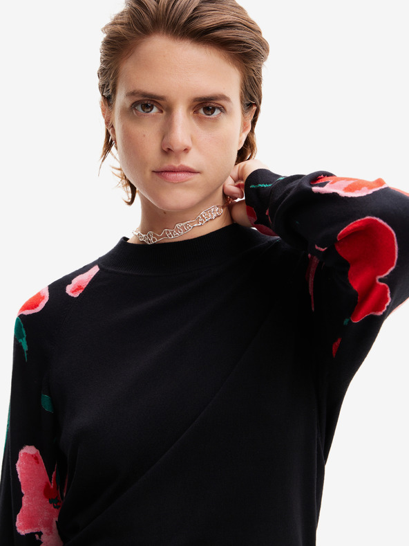 Desigual Pulover înflorat negru pentru femei Desigual Demis