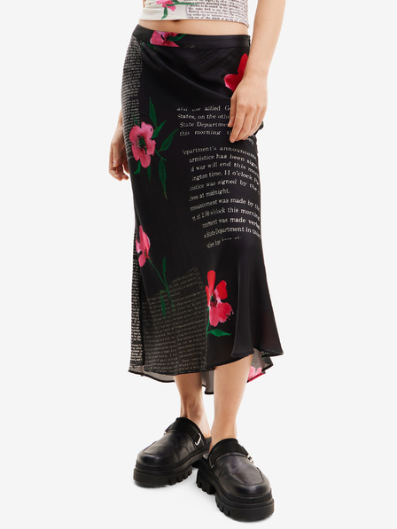 Desigual Fustă maxi din satin înflorată neagră Desigual Siracusa, damă