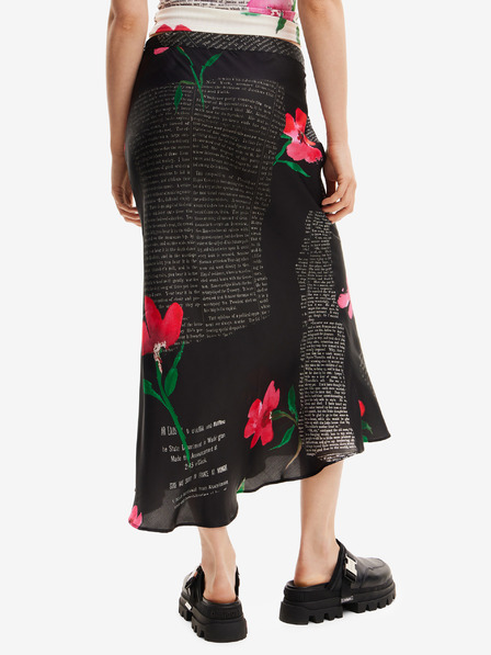 Desigual Fustă maxi din satin înflorată neagră Desigual Siracusa, damă