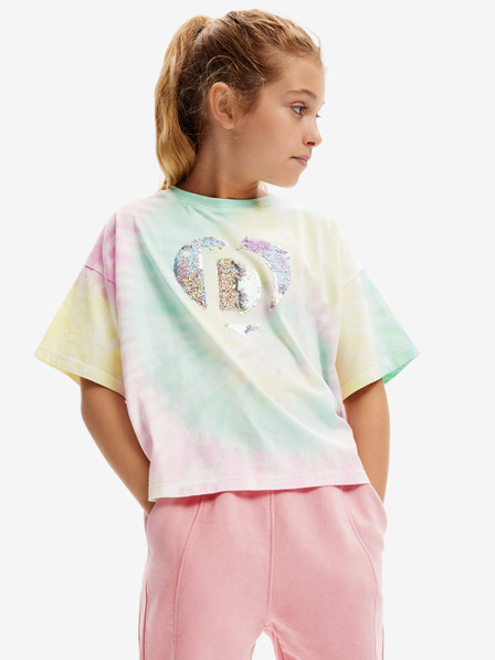 Desigual Desigual Daira tricou batik galben și verde pentru fete
