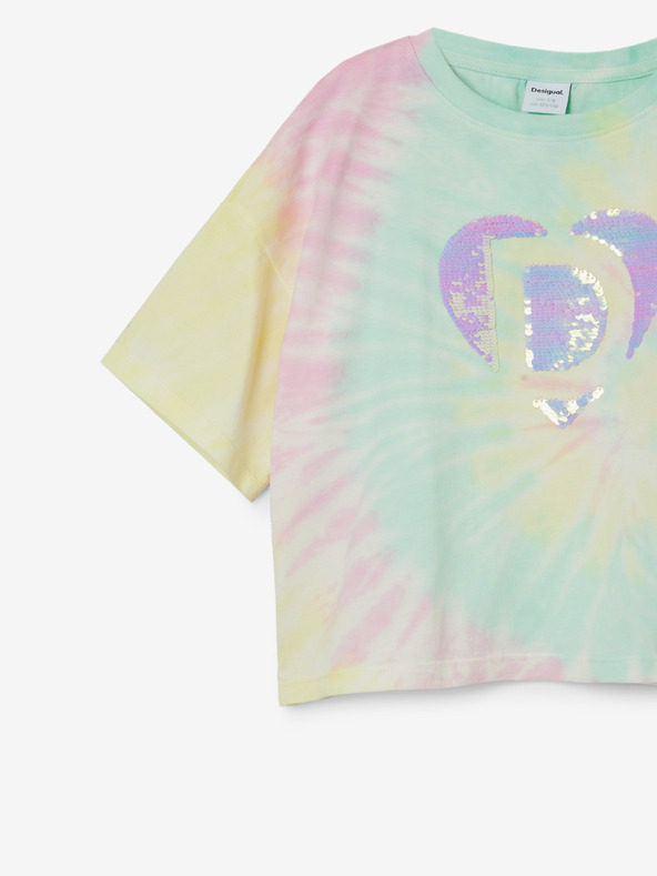 Desigual Desigual Daira tricou batik galben și verde pentru fete